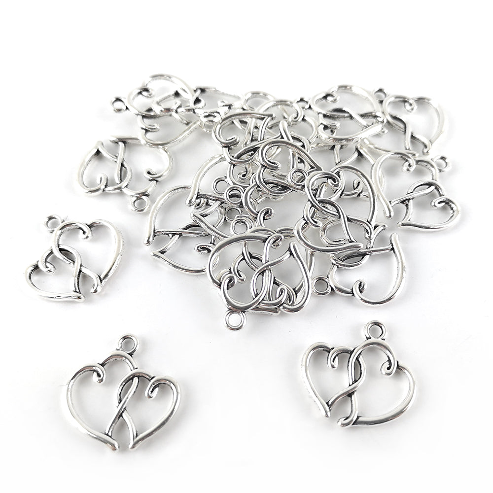 Metal Alloy Heart Charms Antique Silver 20mm Pack Of 20