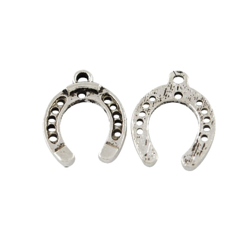 Metal Alloy Lucky Horse Shoe Pendants Antique Silver 30mm Pack Of 20