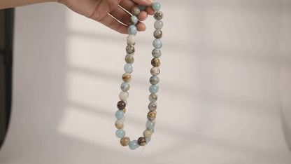 Blue/Brown Lemurian Aquatine Calcite Beads Plain Round 4mm Strand Of 90+