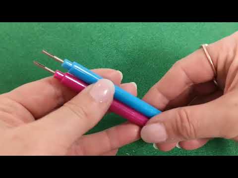 A pack of 10 quilling tools, pink and blue in colour, 10cm in size, made of stainless steel and plastic