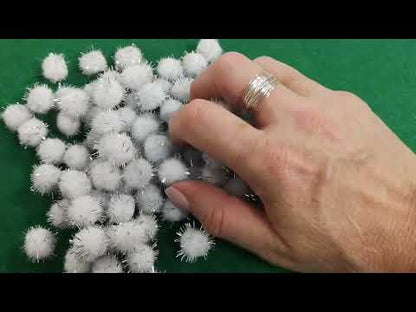 Pom Poms Glitter Tinsel & Yarn White/Silver 15mm Pack Of 100+