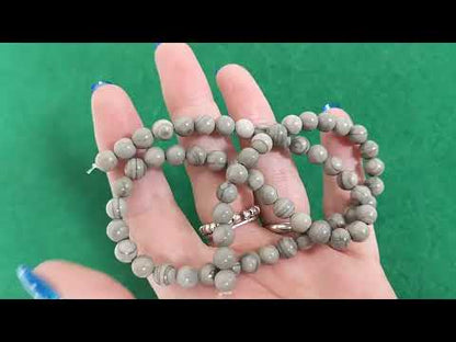 Grey/Silver Line Jasper Beads Plain Round 6mm Strand Of 60+