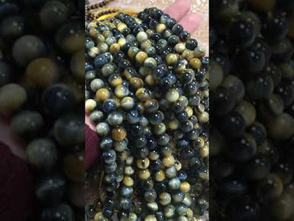 Yellow/Blue Tiger Eye Beads Plain Round 8mm Strand Of 40+