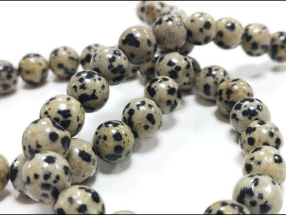 Cream/Black Dalmatian Jasper Beads Plain Round 8mm Strand Of 45+