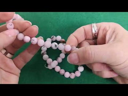 Pink/Black Cherry Blossom Jasper Beads Plain Round 8mm Frosted Strand Of 45+