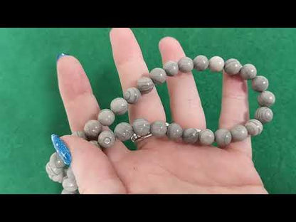 Grey/Silver Line Jasper Beads Plain Round 8mm Strand Of 45+