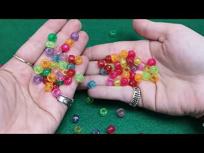 Mixed-Colour Glitter Acrylic Pony Beads Large Hole 9x6mm Pack Of 100+