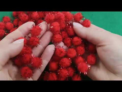 Pom Poms Glitter Tinsel & Yarn Red 15mm Pack Of 100+