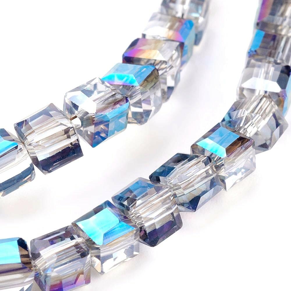 Blue/Grey Czech Crystal Beads Cube 4mm AB Strand Of 99+-0
