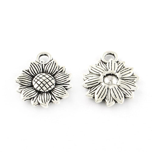 Metal Alloy Sunflower Charms Antique Silver 15.5x18mm Pack Of 30-0