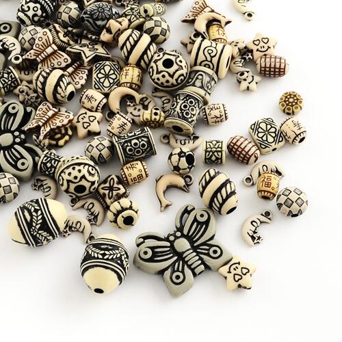 Cream/Black Acrylic Beads Mixed Shape 15-31mm Pack Of 30g-0