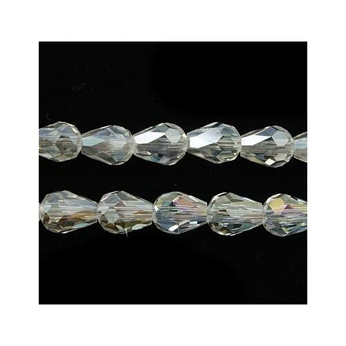 Clear Czech Crystal Beads Faceted Round Drop 12x8mm AB Strand Of 55+-0