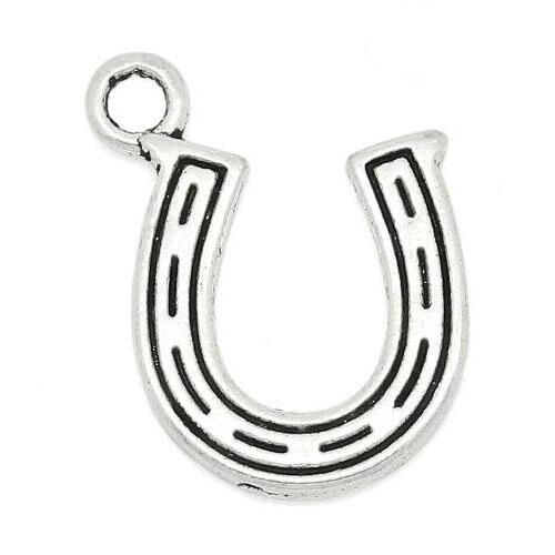 Metal Alloy Lucky Horse Shoe Charms Antique Silver 16mm Pack Of 20-0
