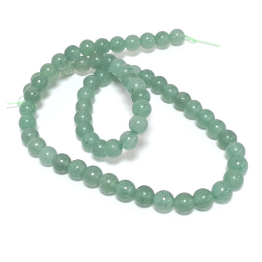 A strand of 30+ aventurine beads, green in colour, 6mm in size, round shaped