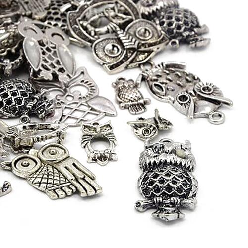 Metal Alloy Owl Charms Antique Silver 5-40mm Pack Of 30g-0