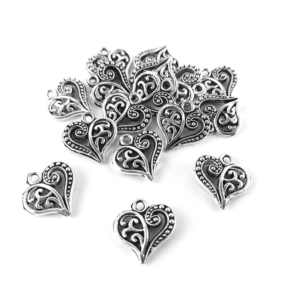 Metal Alloy Heart Charms Antique Silver 14mm Pack Of 15-0