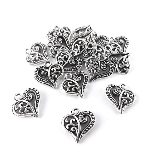 6 Doves And Heart Charms – Antique Silver Tone – B49 – DIY Jewelry Making