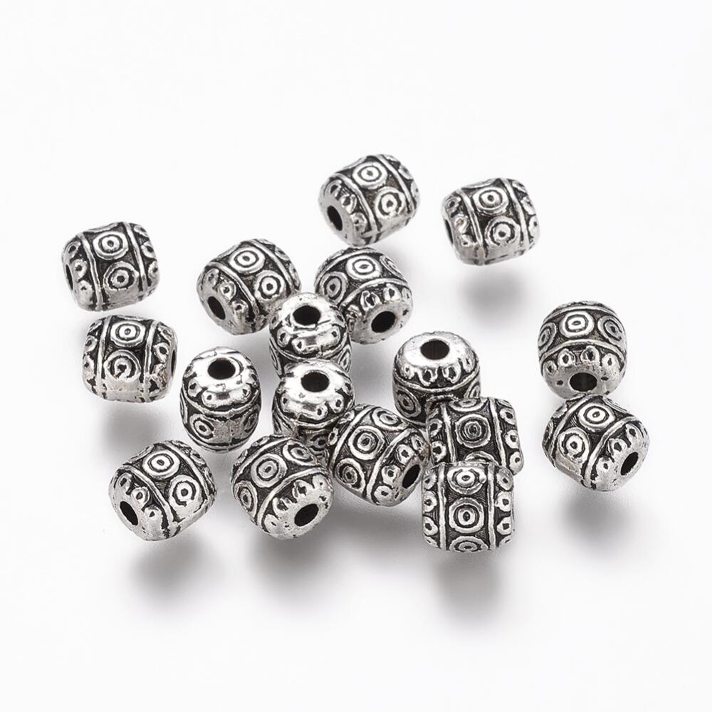 Antique Silver Metal Alloy Beads Barrel Spacer 6mm Pack Of 30-0