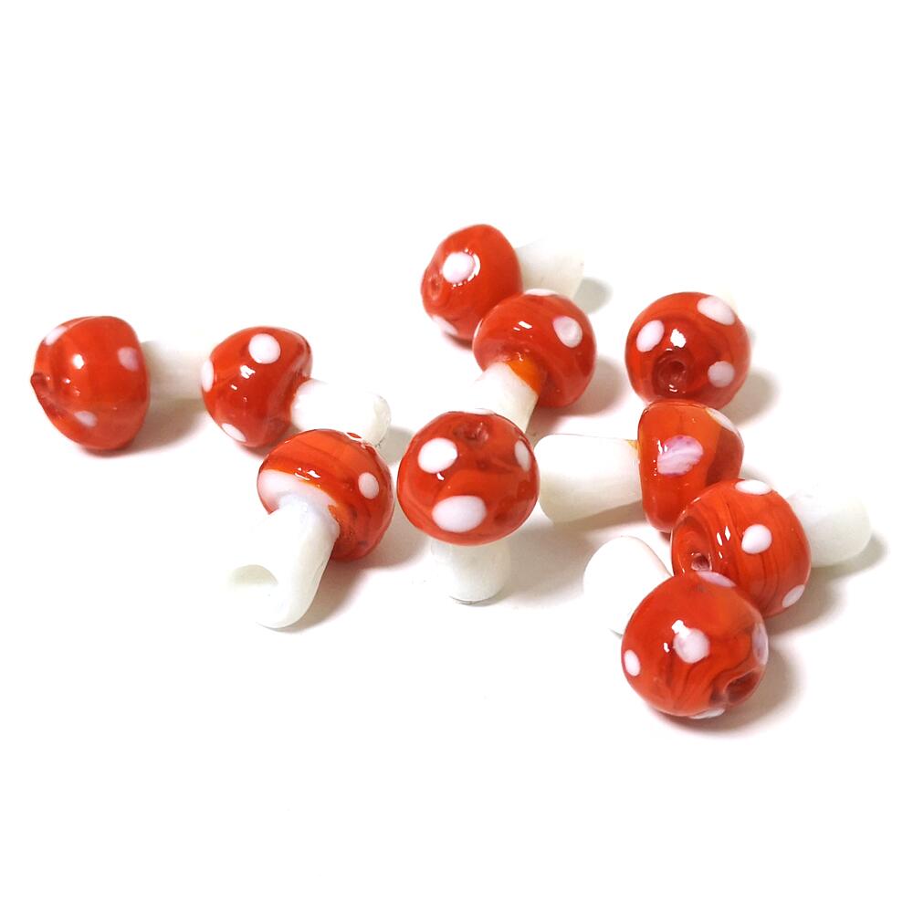 Red/White Lampwork Glass Beads Mushroom Approx 12x18mm Pack Of 10-0
