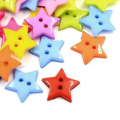 Acrylic Buttons Mixed-Colour Star 19mm 2-Hole Pack Of 50+-0