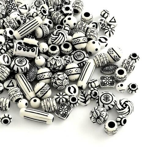 White/Black Acrylic Beads Mixed Shape 15-25mm Pack Of 30g-0