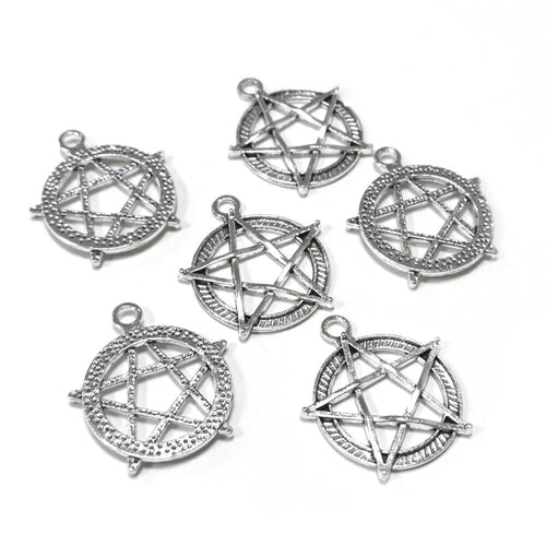Metal Alloy Pentagram Pentacle Pendants Antique Silver 31mm Pack Of 6-0