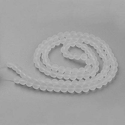 White/Clear Glass Beads Plain Round 8mm Frosted Strand Of 95+-0