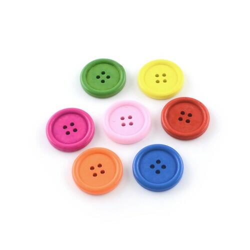 Wood Buttons Mixed-Colour Round 20mm 4-Hole Pack Of 30-0