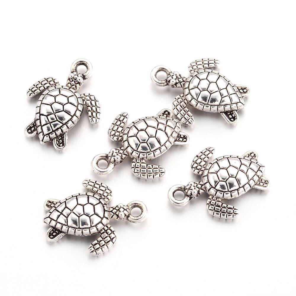 Metal Alloy Turtle Charms Antique Silver 12.5x16mm Pack Of 20-0