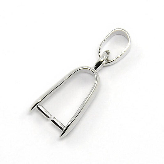 A pack of 5 brass pinch bails, silver in colour, 9x25mm in size, oval shaped
