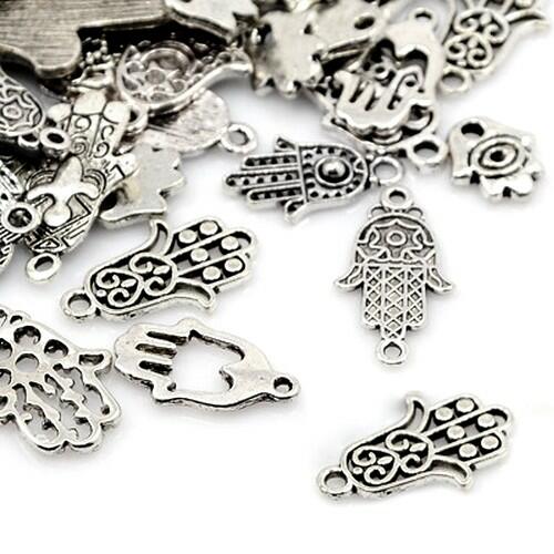 Metal Alloy Hamsa Hand Of Fatima Charms Antique Silver 5-40mm Pack Of 30g-0