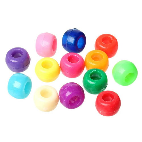 Rainbow Acrylic Pony Beads Large Hole 9x6mm Pack Of 100+-0