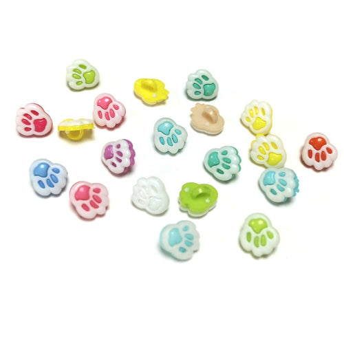 Acrylic Buttons Mixed-Colour Paw Print 12mm x 14mm Shank Pack Of 20-0
