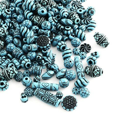 Cyan/Black Acrylic Beads Mixed Shape 15-25mm Pack Of 30g-0