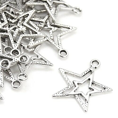 Metal Alloy Star Charms Antique Silver 23mm Pack Of 20-0