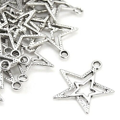 Metal Alloy Star Charms Antique Silver 23mm Pack Of 20-0