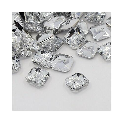 Acrylic Buttons Clear Faceted Square 11mm 2-Hole Pack Of 50+-0
