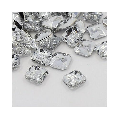 Acrylic Buttons Clear Faceted Square 11mm 2-Hole Pack Of 50+-0