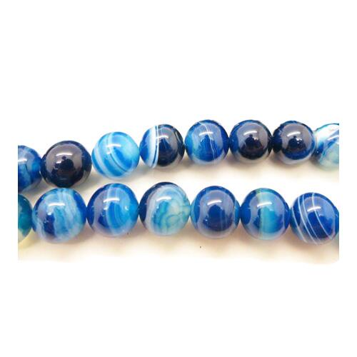 A strand of 45+ banded agate beads, blue in colour, 8mm in size, round shaped