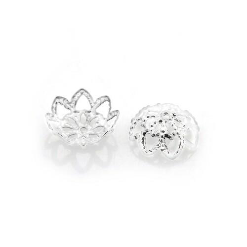 Iron Bead Caps Silver Tone Flower 9.5x3.5mm Pack Of 100+-0