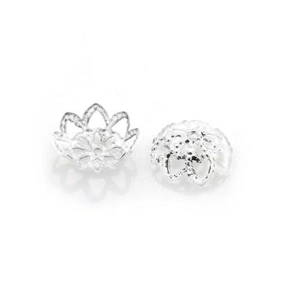 Iron Bead Caps Silver Tone Flower 9.5x3.5mm Pack Of 100+-0