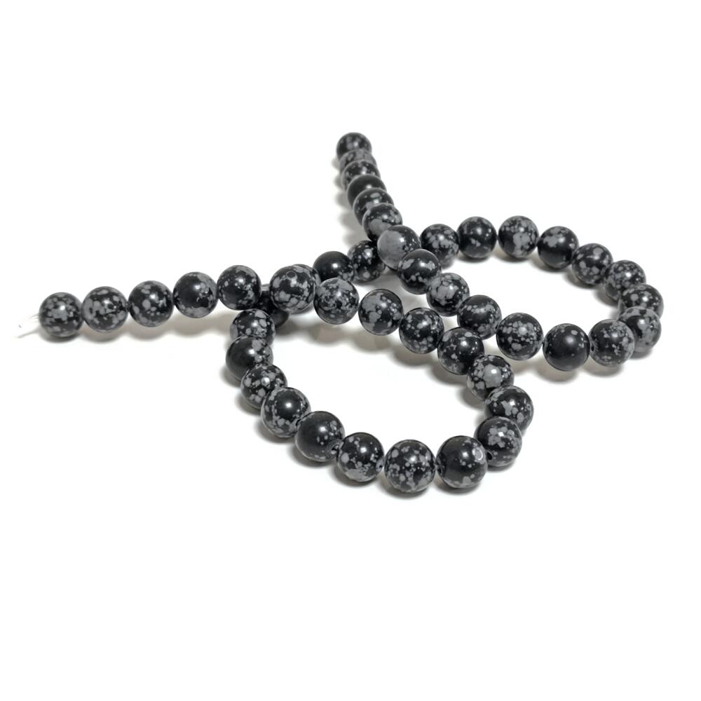 Black/Grey Snowflake Obsidian Beads Plain Round 8mm Strand Of 45+-0
