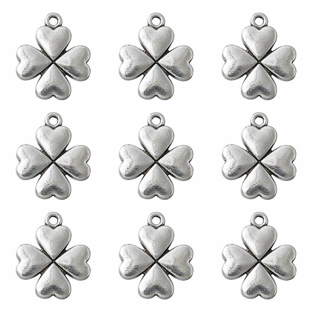 Metal Alloy Four Leaf Clover Charms Antique Silver 21mm Pack Of 20-0