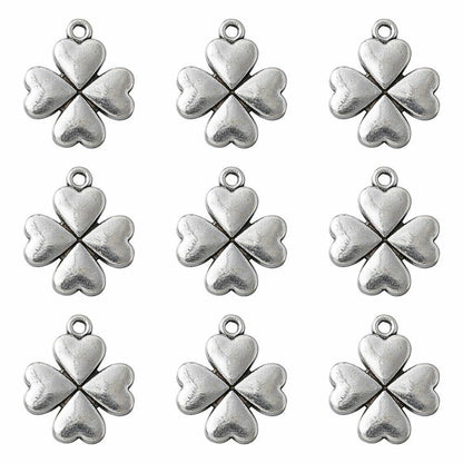 Metal Alloy Four Leaf Clover Charms Antique Silver 21mm Pack Of 20-0