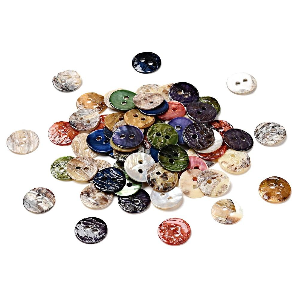 Mother Of Pearl Buttons Mixed-Colour Round 10mm 2-Hole Pack Of 25-0