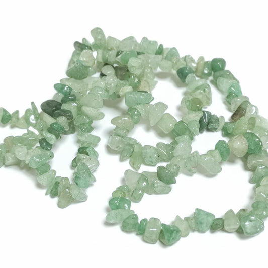 A strand of 200+ aventurine beads, green in colour, 5-8mm in size, chip shaped