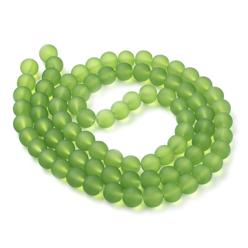 Green Glass Beads Plain Round 8mm Frosted Strand Of 95+-0