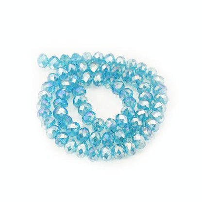 Cyan Czech Crystal Beads Faceted Rondelle 6x8mm AB Strand Of 65+-0