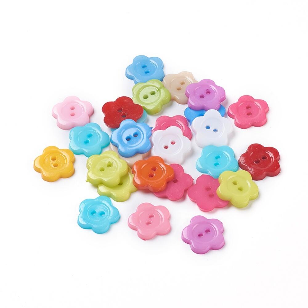 Acrylic Buttons Mixed-Colour Flower 16mm 2-Hole Pack Of 50+-0