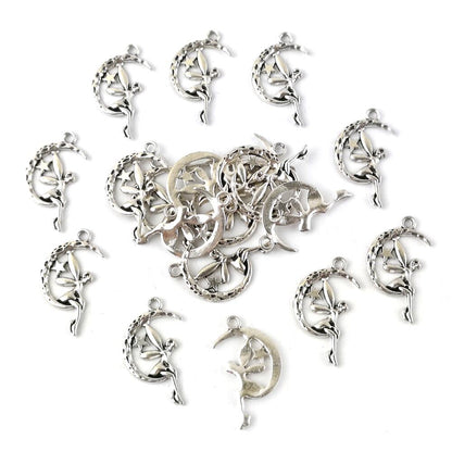 Metal Alloy Moon & Fairy Pagan Pendants Antique Silver 25mm Pack Of 20-0